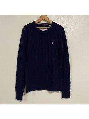 Jack Wills Sweater Women’s Size 4 Navy Cable knit Merino Wool Blend Sweater